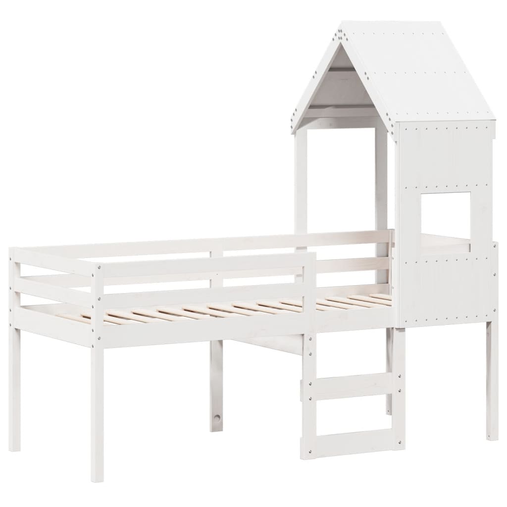 Cama alta com telhado 90x190 cm pinho maciço branco