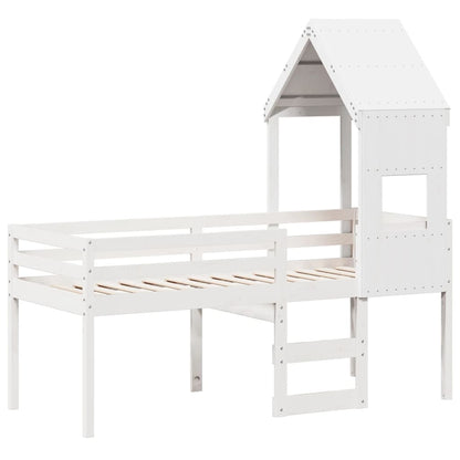 Cama alta com telhado 75x190 cm pinho maciço branco