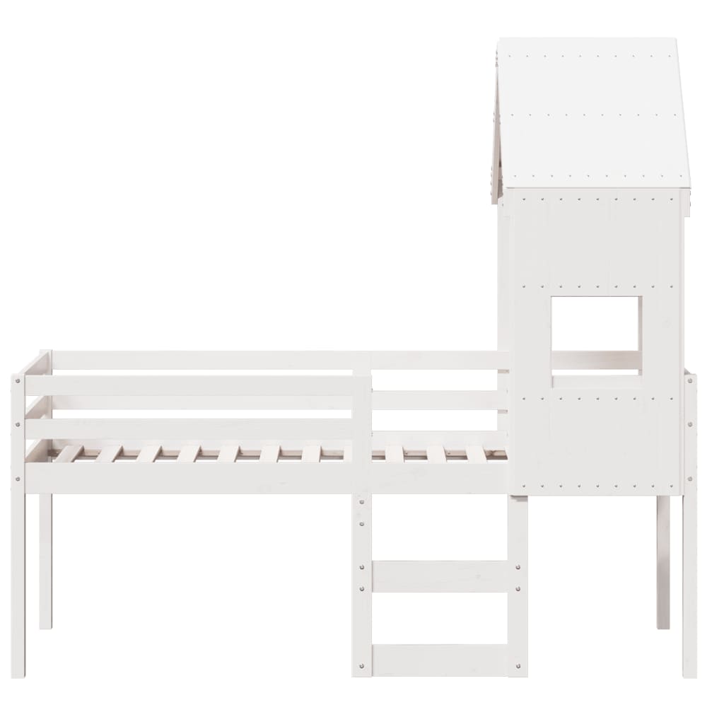 Cama alta com telhado 75x190 cm pinho maciço branco