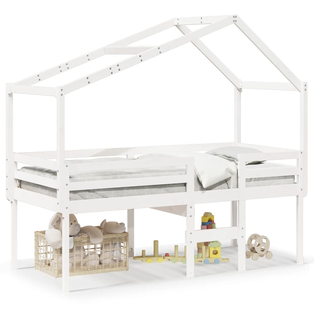 Cama alta com telhado 90x190 cm pinho maciço branco