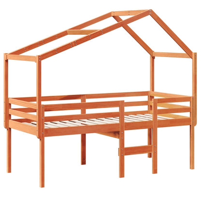 Cama alta com telhado 90x190 cm pinho maciço castanho-mel