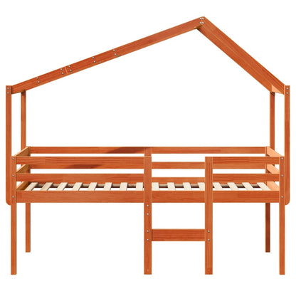 Cama alta com telhado 90x190 cm pinho maciço castanho-mel