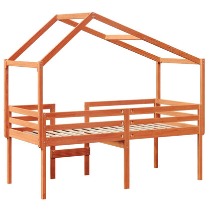 Cama alta com telhado 90x190 cm pinho maciço castanho-mel