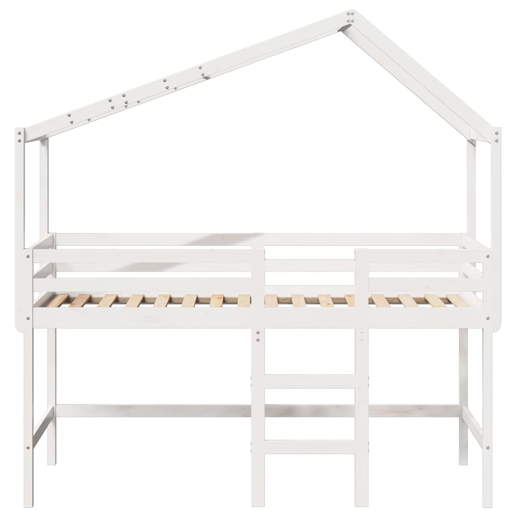 Cama alta c/ escada e telhado 90x200 cm pinho maciço branco