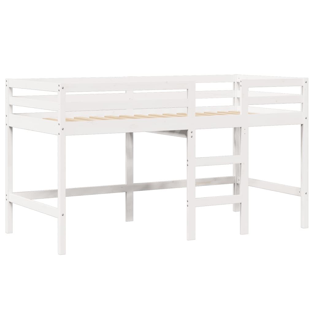 Cama alta c/ escada e telhado 90x200 cm pinho maciço branco