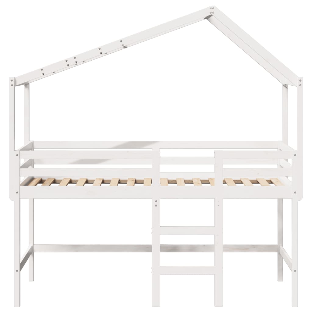 Cama alta c/ escada e telhado 80x200 cm pinho maciço branco