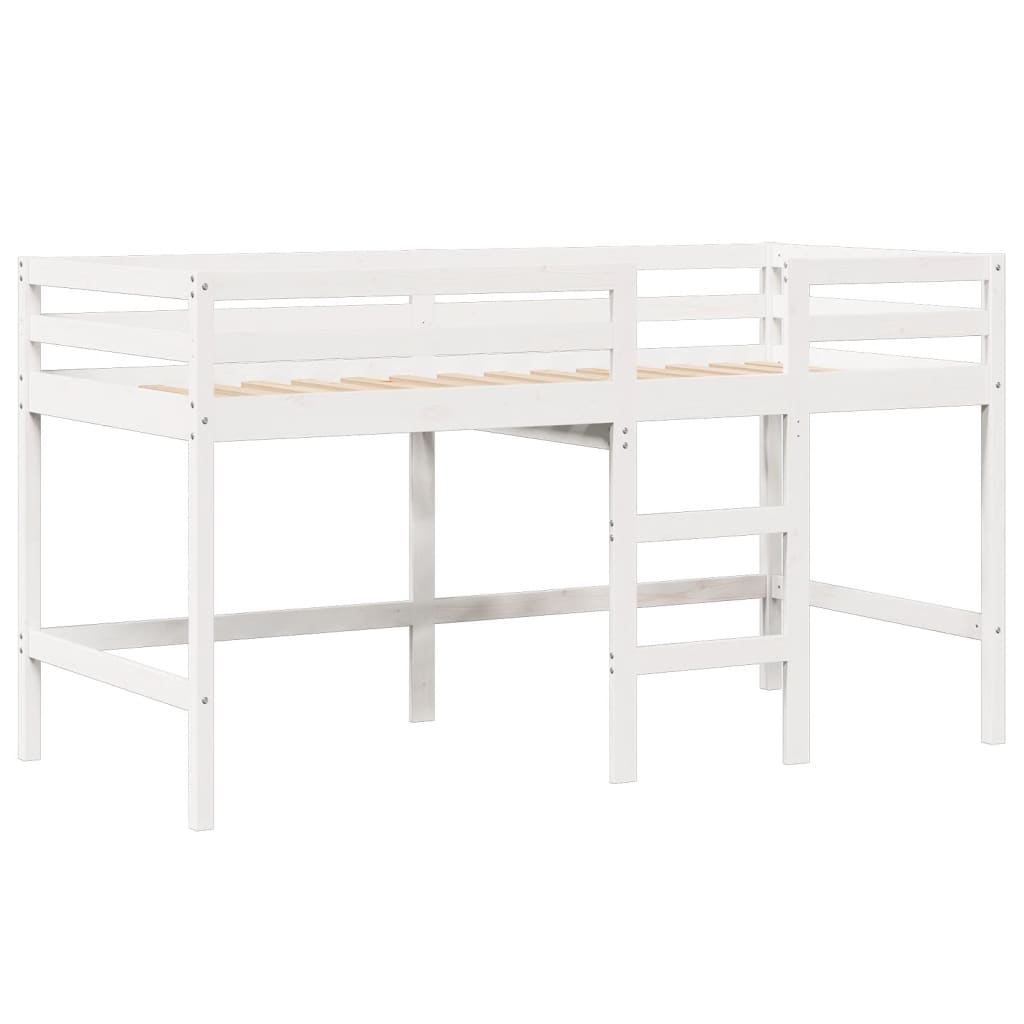 Cama alta c/ escada e telhado 80x200 cm pinho maciço branco