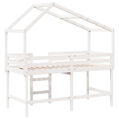 Cama alta c/ escada e telhado 90x190 cm pinho maciço branco