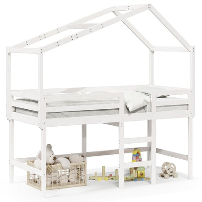 Cama alta c/ escada e telhado 90x190 cm pinho maciço branco