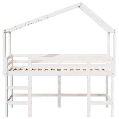 Cama alta c/ escada e telhado 80x200 cm pinho maciço branco