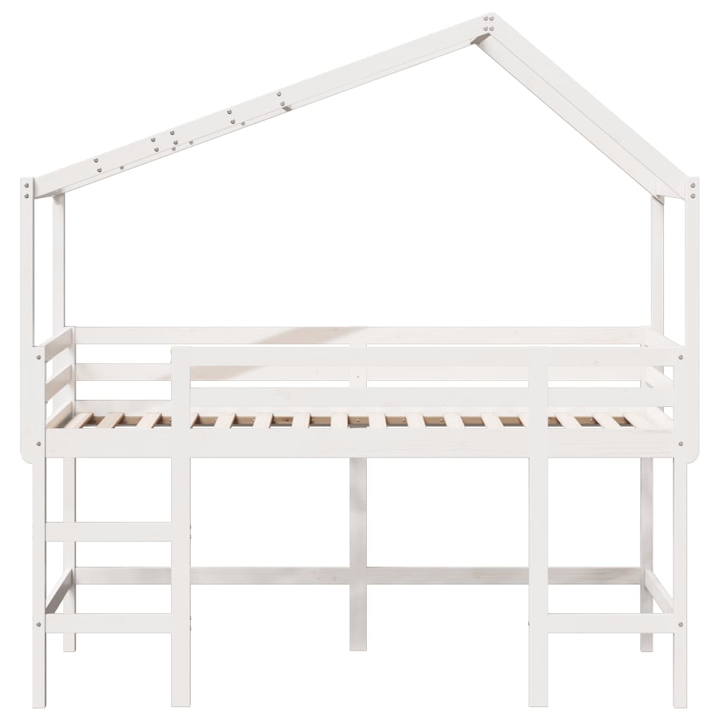 Cama alta c/ escada e telhado 90x190 cm pinho maciço branco