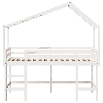 Cama alta c/ escada e telhado 90x190 cm pinho maciço branco