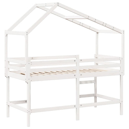 Cama alta c/ escada e telhado 90x190 cm pinho maciço branco