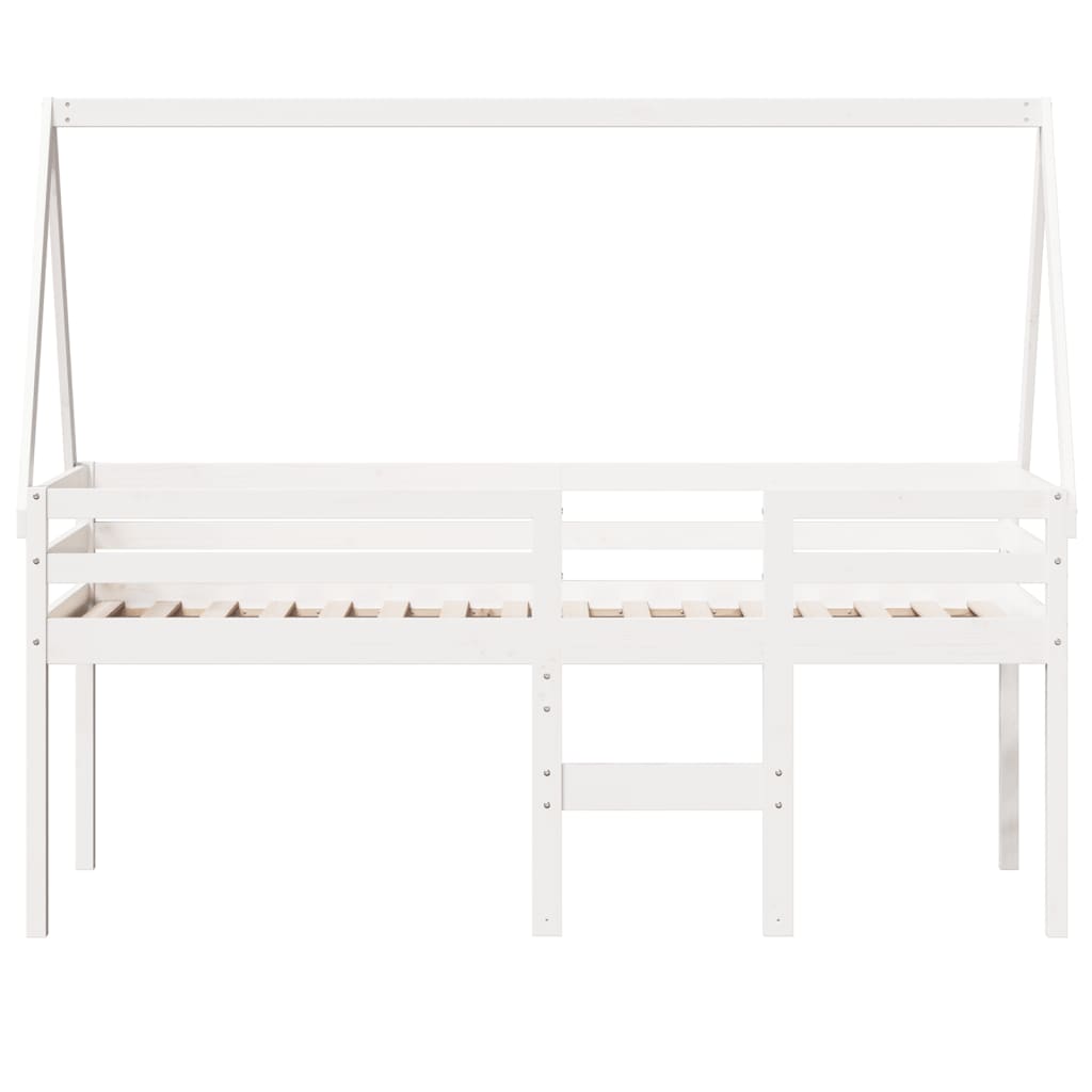 Cama alta com telhado 90x200 cm pinho maciço branco