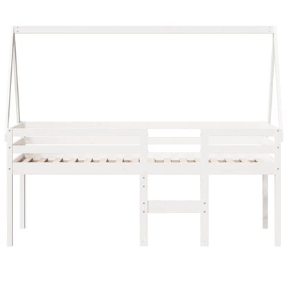 Cama alta com telhado 90x200 cm pinho maciço branco