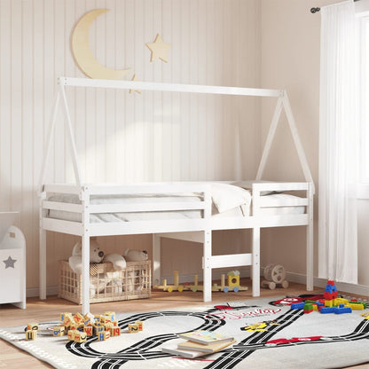 Cama alta com telhado 90x190 cm pinho maciço branco