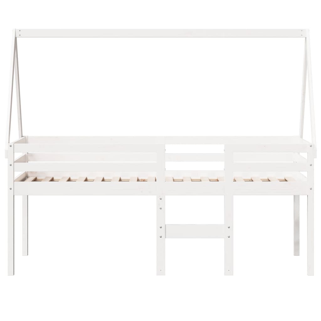 Cama alta com telhado 75x190 cm pinho maciço branco