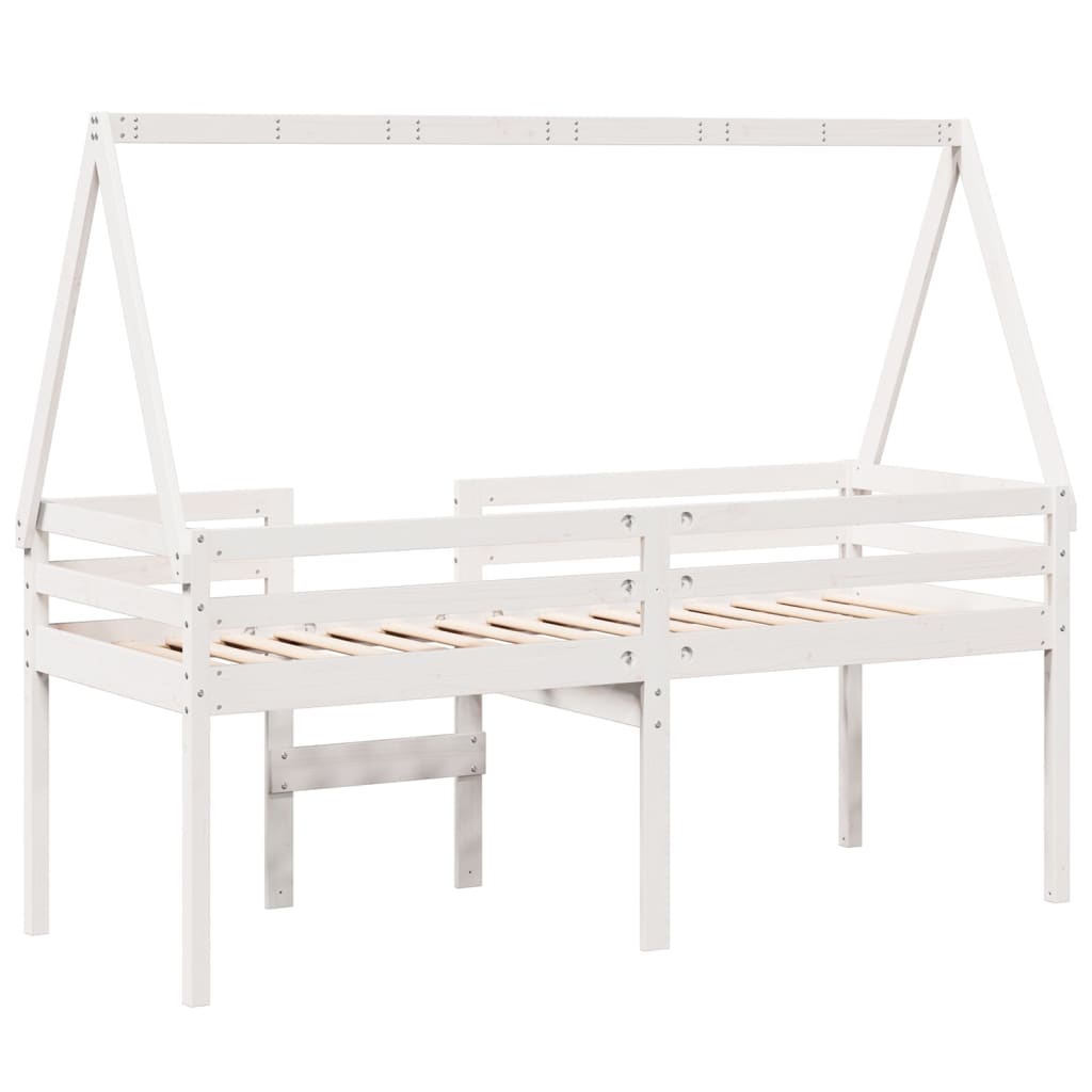 Cama alta com telhado 75x190 cm pinho maciço branco