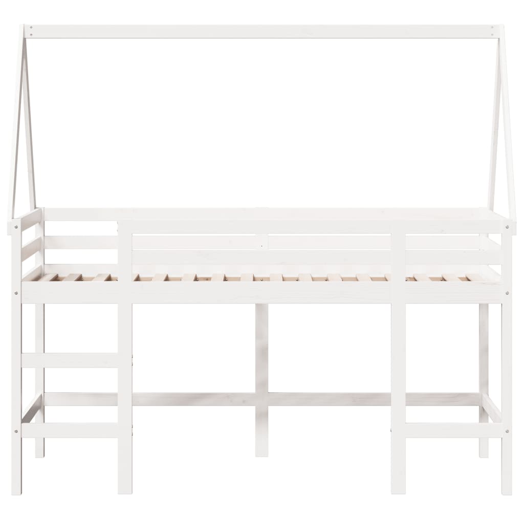 Cama alta c/ escada e telhado 90x200 cm pinho maciço branco