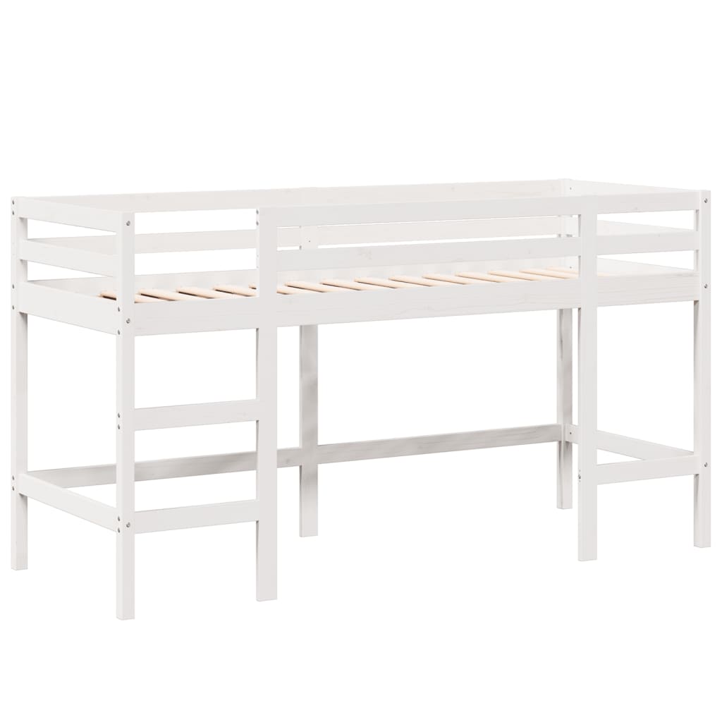 Cama alta c/ escada e telhado 90x200 cm pinho maciço branco