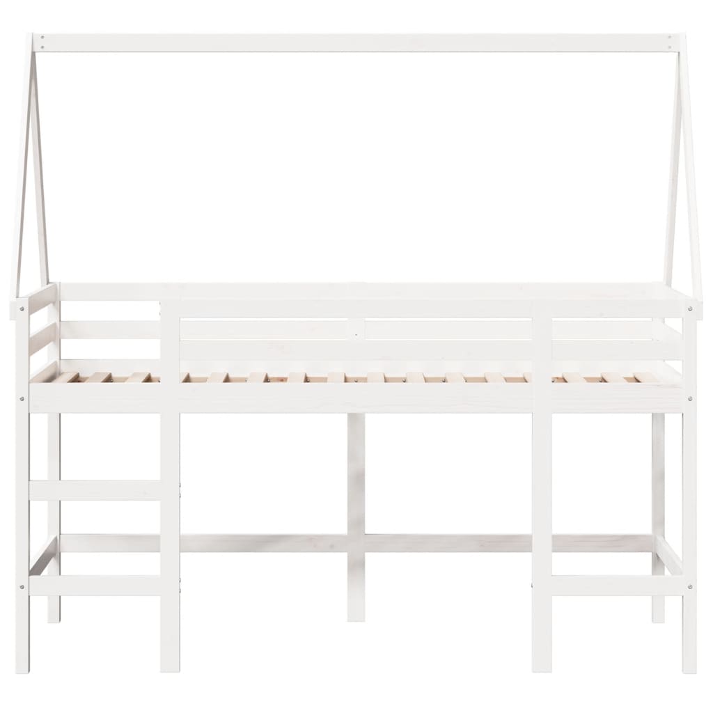 Cama alta c/ escada e telhado 90x190 cm pinho maciço branco