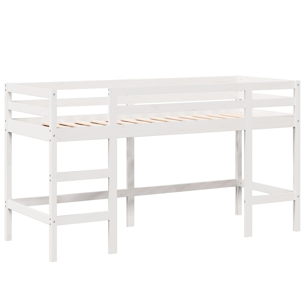 Cama alta c/ escada e telhado 90x190 cm pinho maciço branco