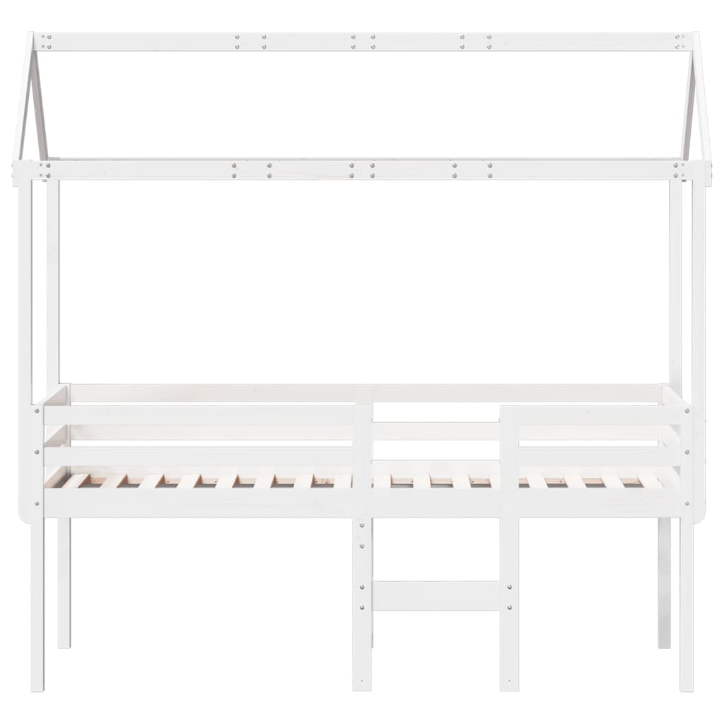 Cama alta com telhado 90x200 cm pinho maciço branco