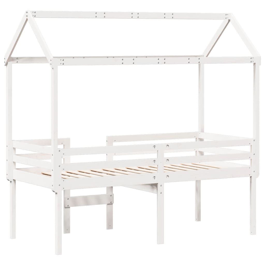 Cama alta com telhado 90x200 cm pinho maciço branco