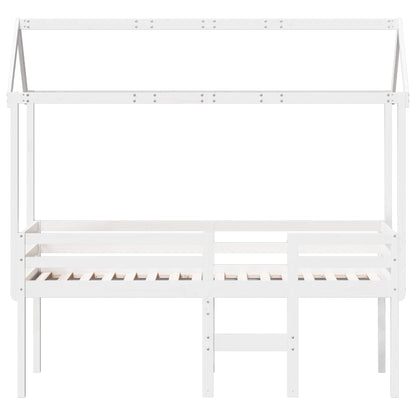 Cama alta com telhado 75x190 cm pinho maciço branco