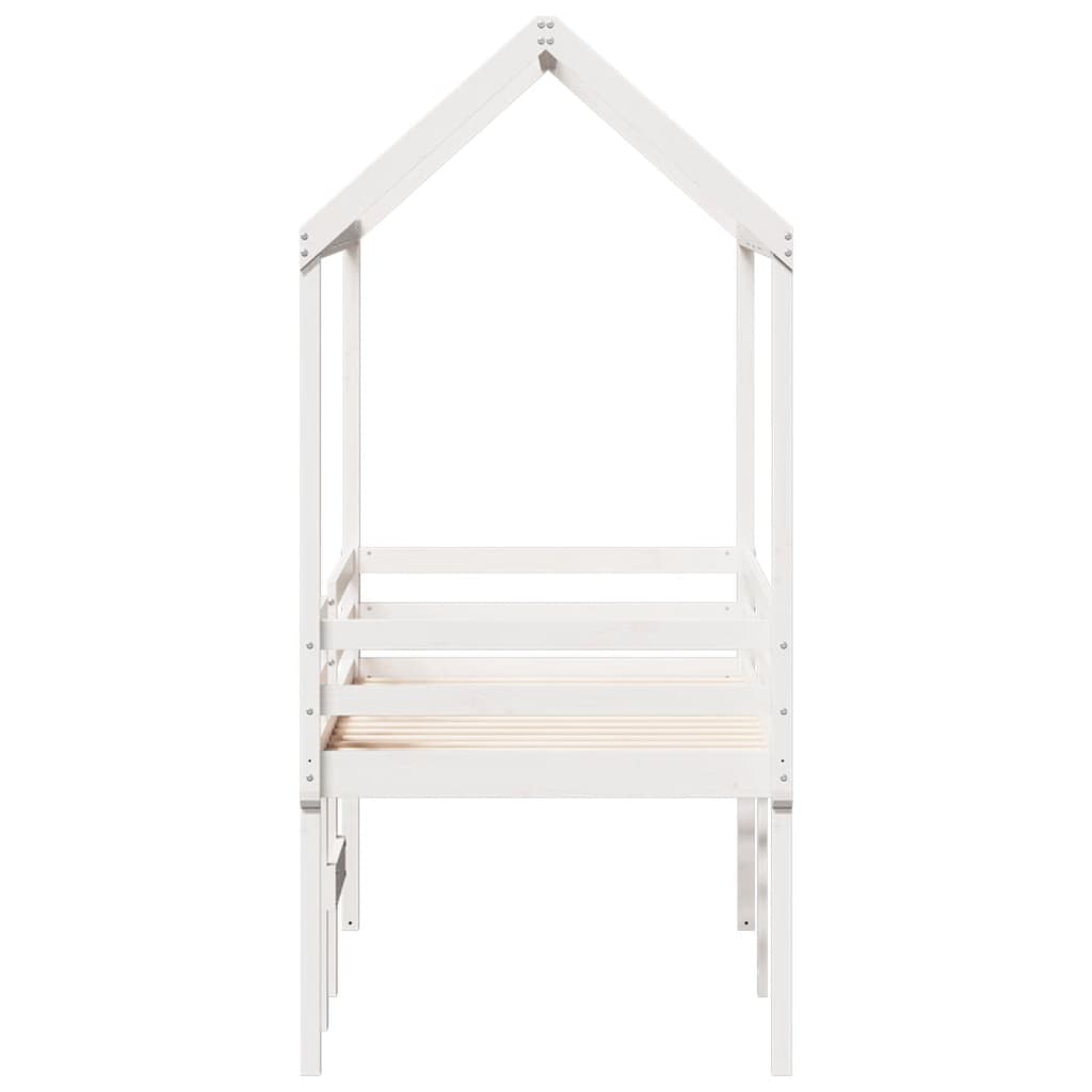 Cama alta com telhado 75x190 cm pinho maciço branco