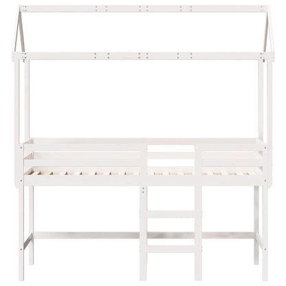 Cama alta c/ escada e telhado 90x200 cm pinho maciço branco