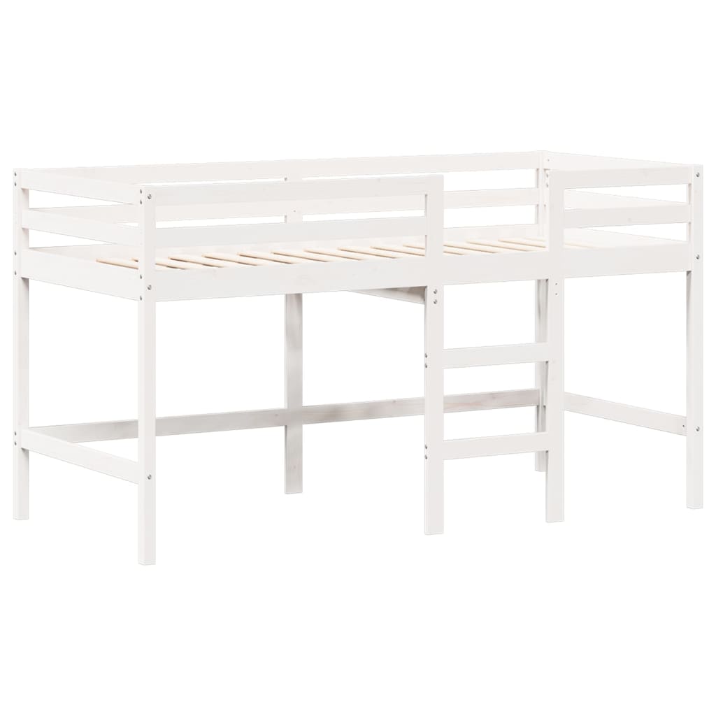 Cama alta c/ escada e telhado 90x200 cm pinho maciço branco