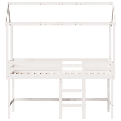 Cama alta c/ escada e telhado 80x200 cm pinho maciço branco