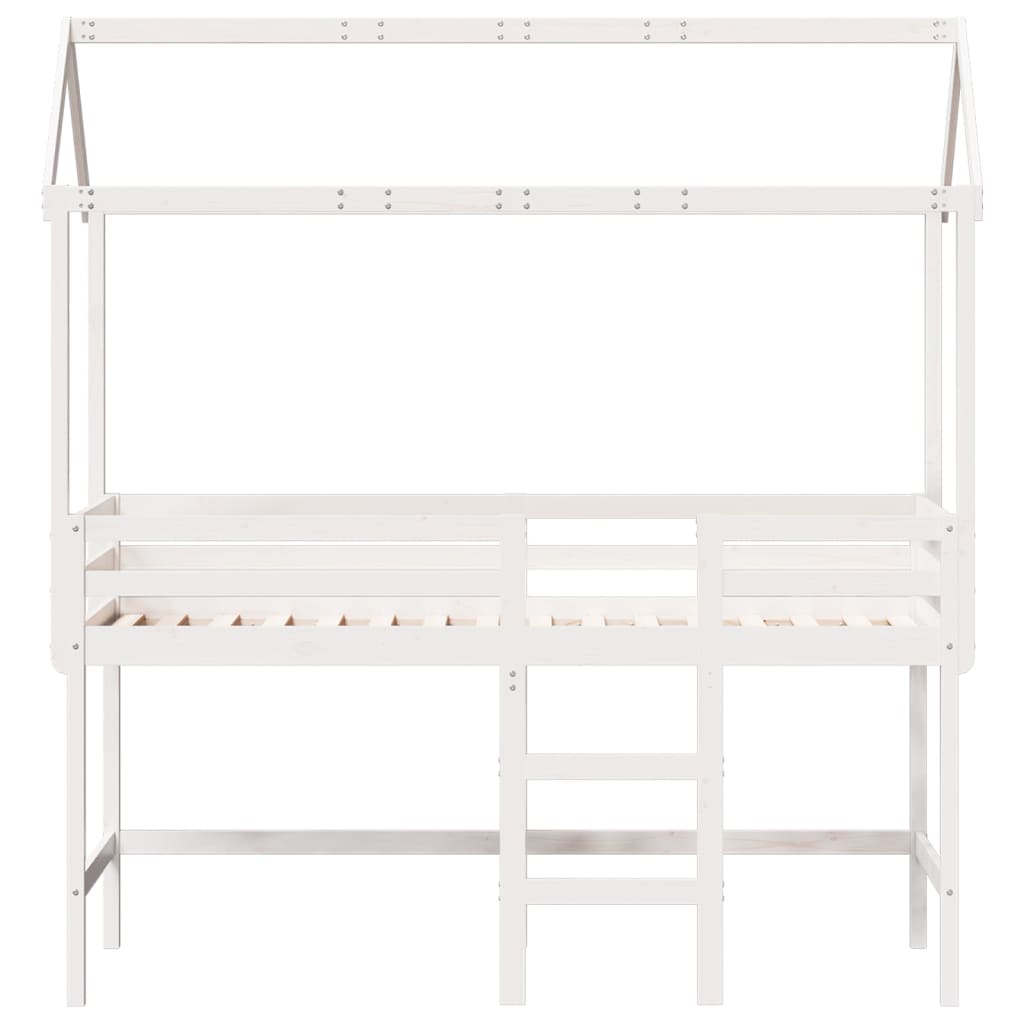 Cama alta c/ escada e telhado 90x190 cm pinho maciço branco