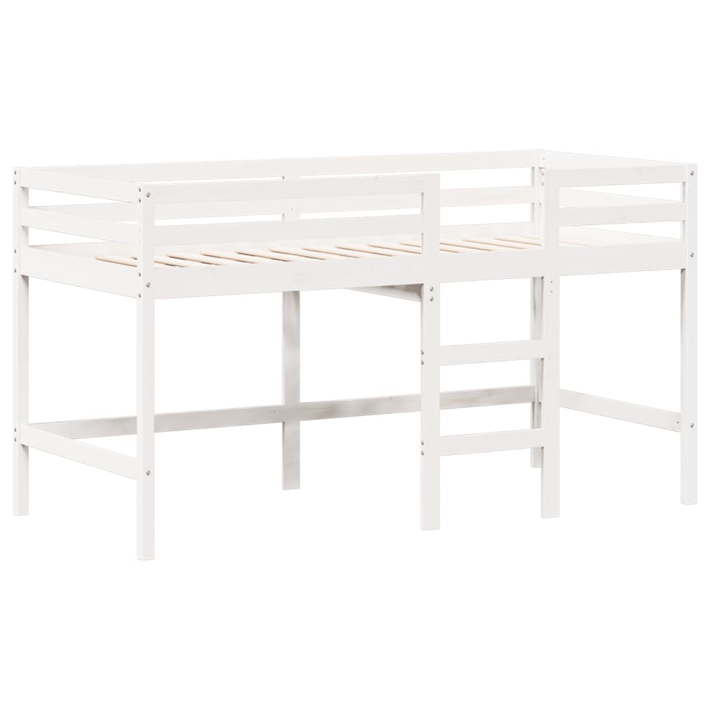 Cama alta c/ escada e telhado 90x190 cm pinho maciço branco