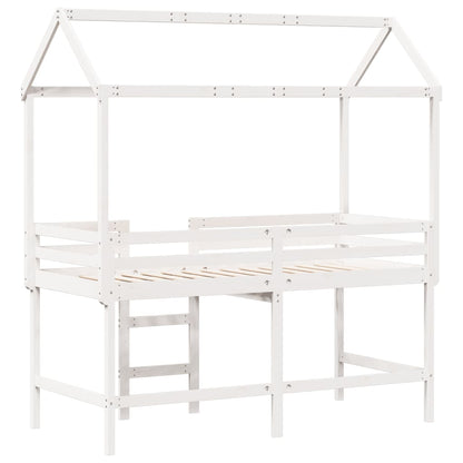 Cama alta c/ escada e telhado 90x190 cm pinho maciço branco