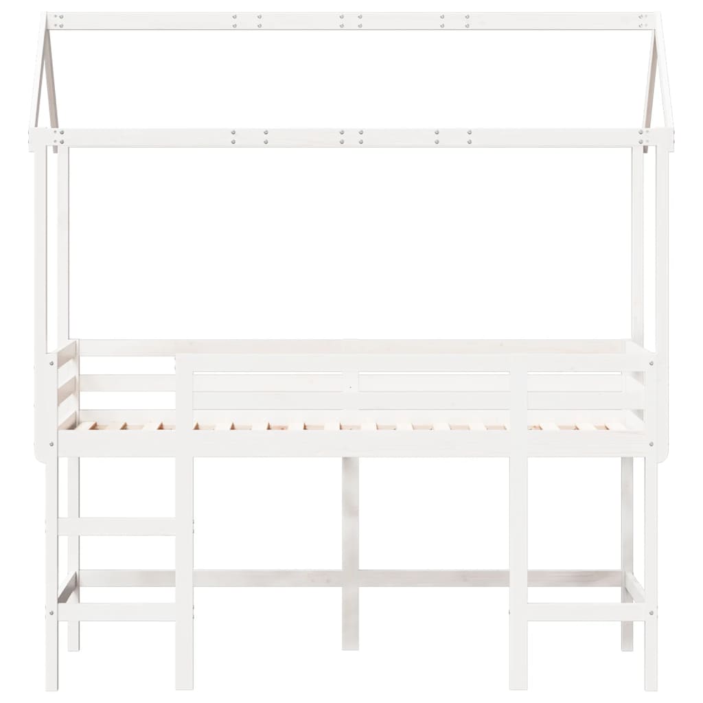 Cama alta c/ escada e telhado 90x200 cm pinho maciço branco