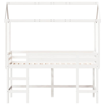 Cama alta c/ escada e telhado 80x200 cm pinho maciço branco