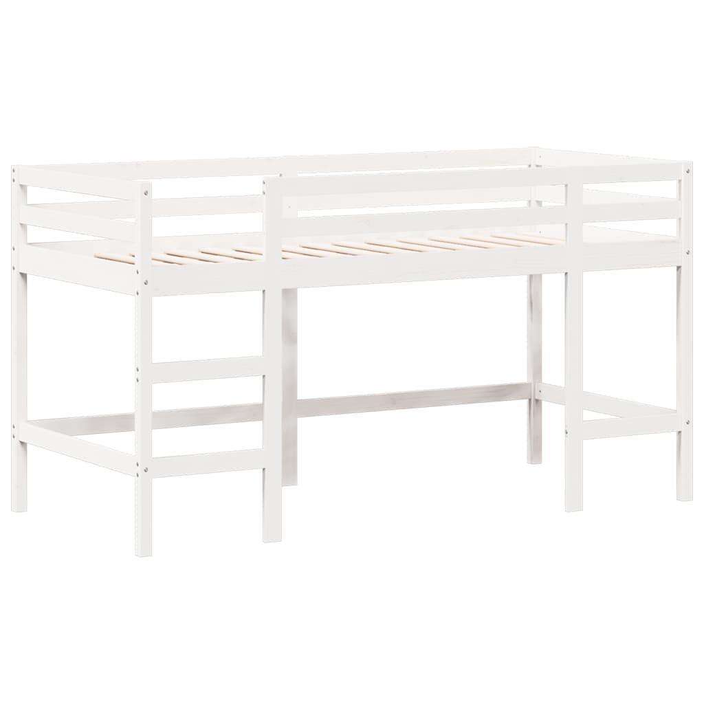 Cama alta c/ escada e telhado 90x190 cm pinho maciço branco