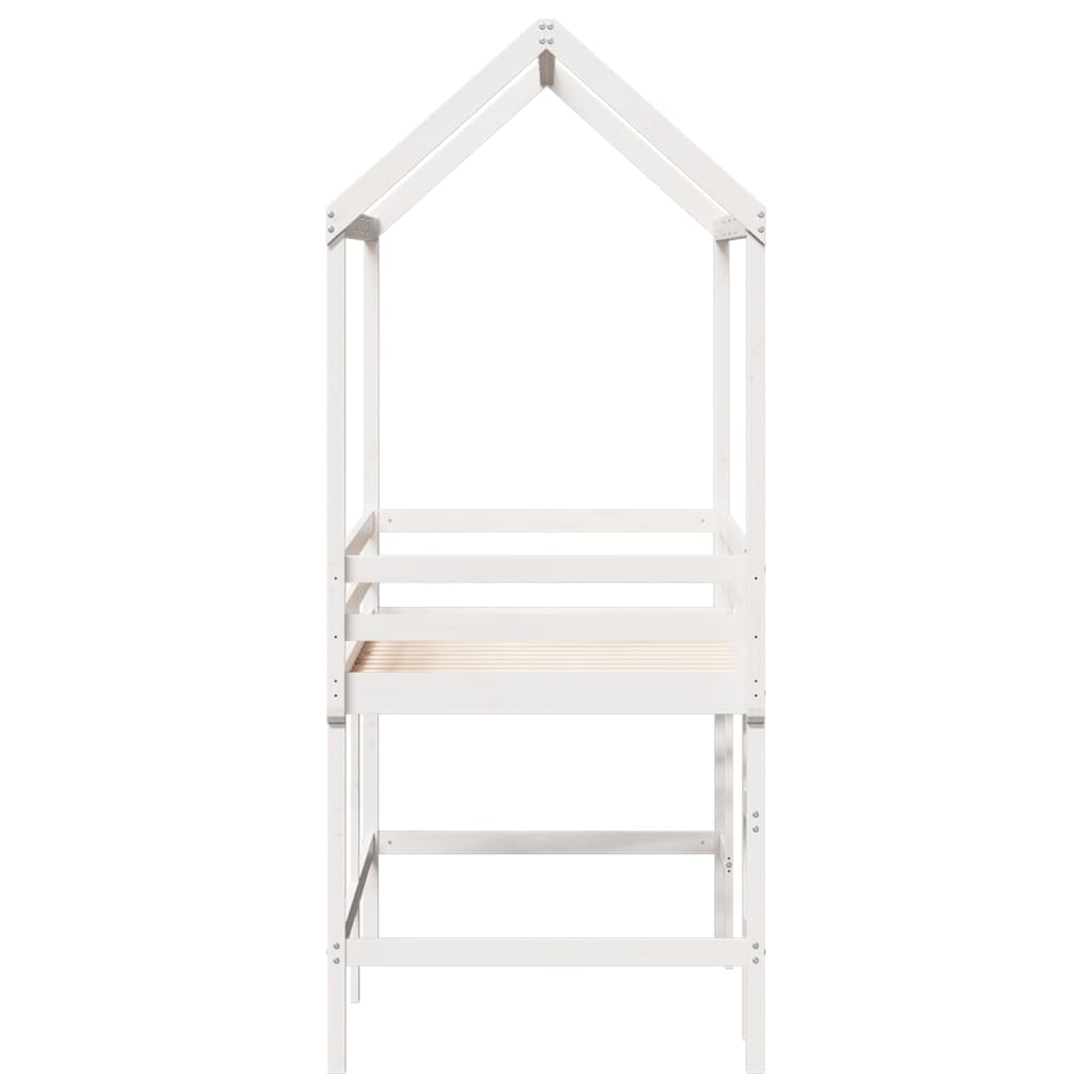 Cama alta c/ escada e telhado 90x190 cm pinho maciço branco