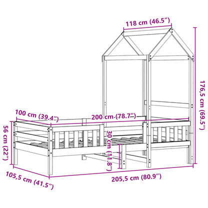 Estrutura cama c/ telhado 100x200 cm pinho maciço castanho-mel