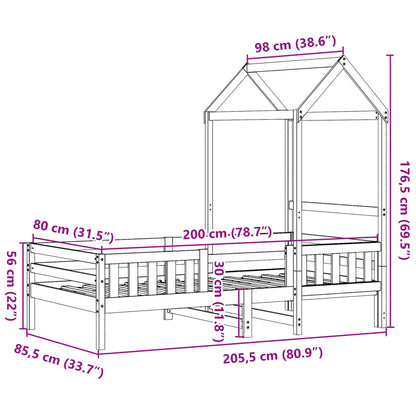 Estrutura de cama com telhado 80x200 cm madeira de pinho maciça