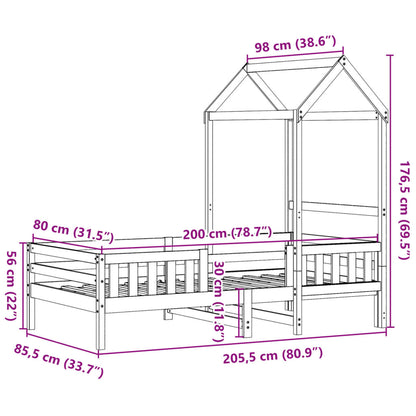 Estrutura de cama c/ telhado 80x200cm pinho maciço castanho-mel