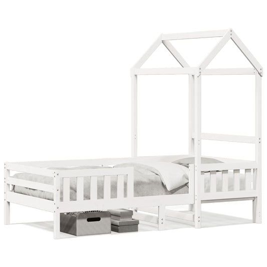 Estrutura de cama com telhado 90x190 cm pinho maciço branco