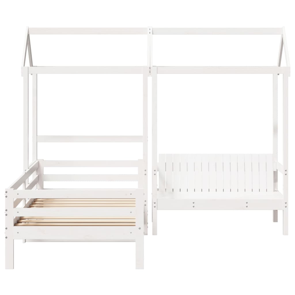 Conj. sofá-cama e banco c/ telhado 90x190cm pinho maciço branco