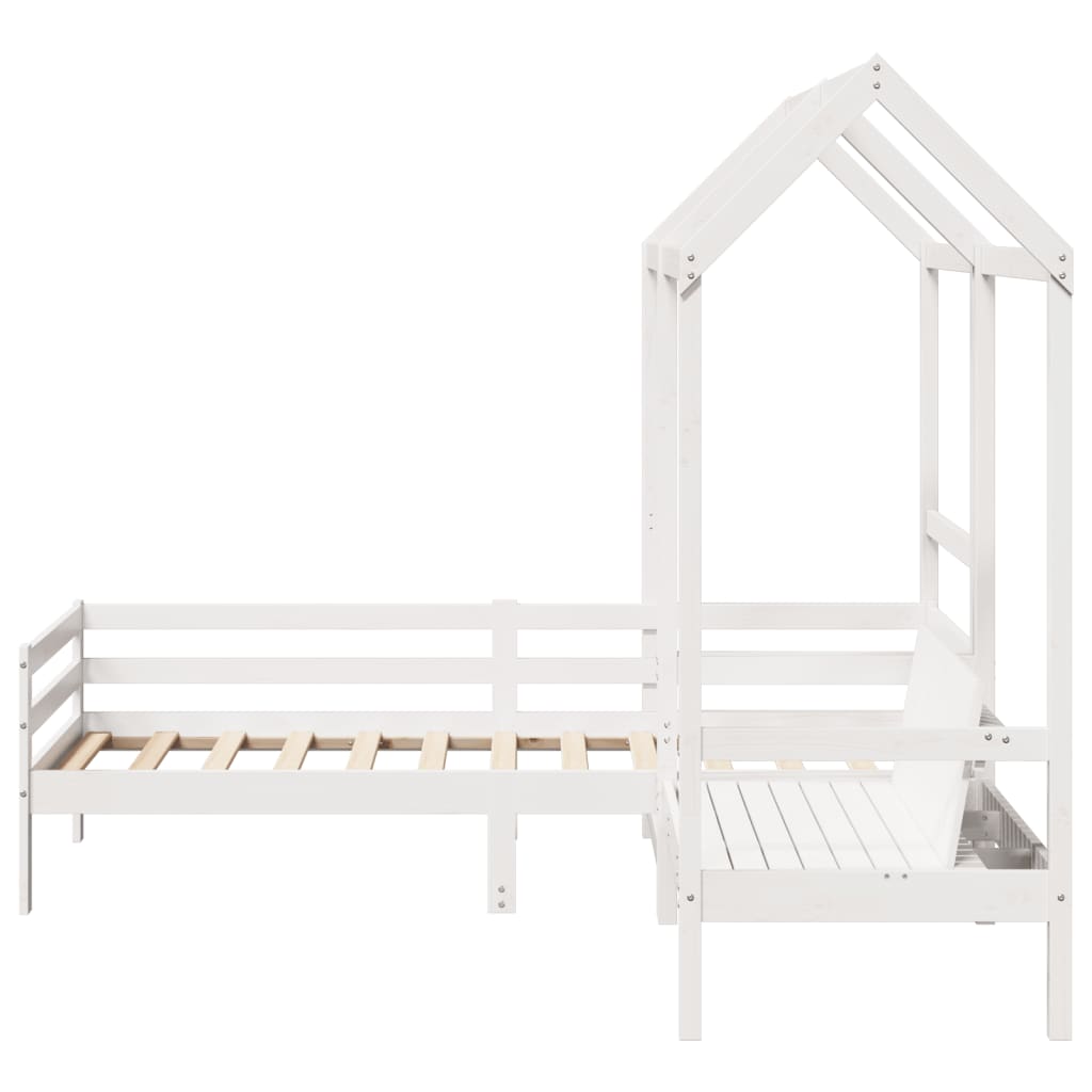 Conj. sofá-cama e banco c/ telhado 90x190cm pinho maciço branco