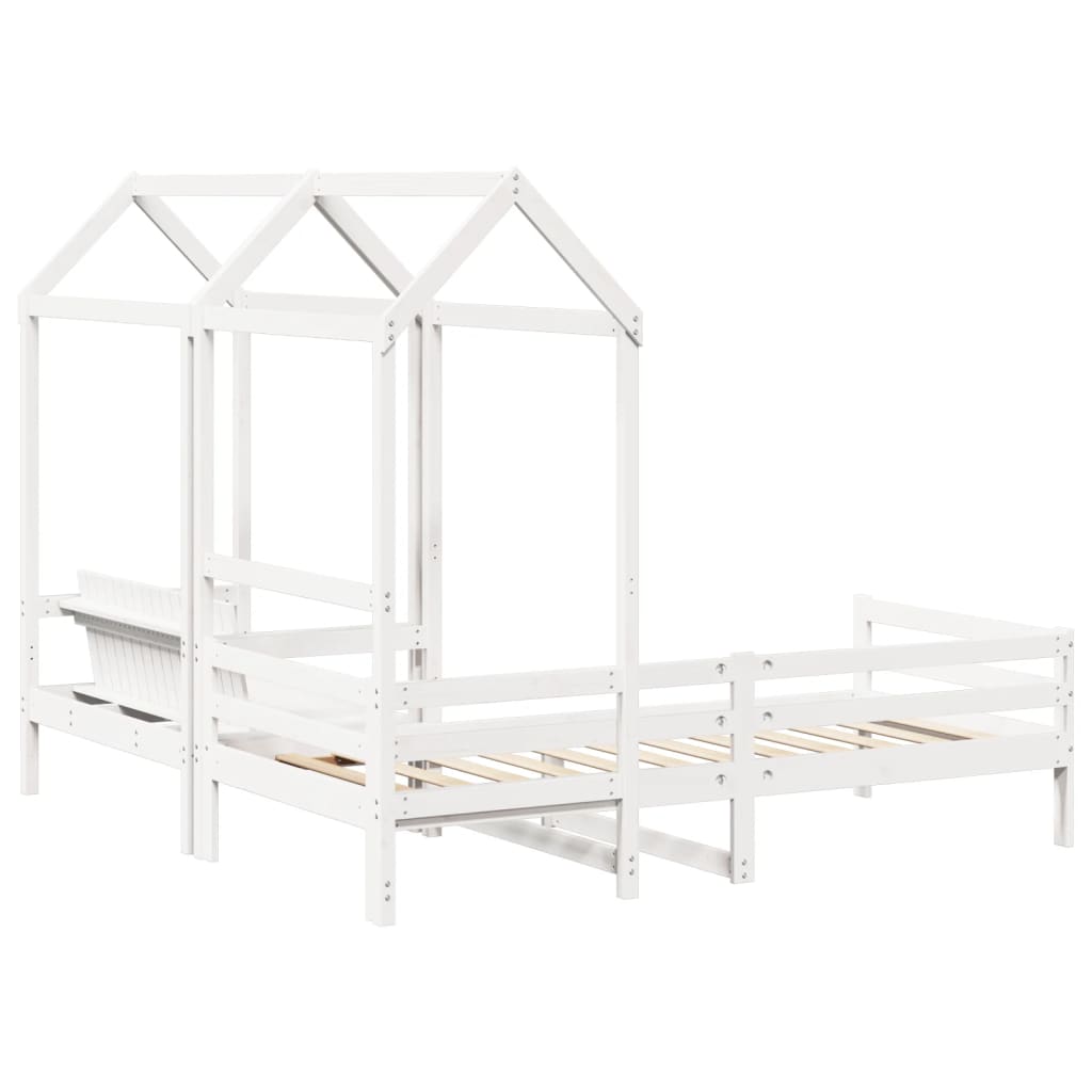 Conj. sofá-cama e banco c/ telhado 90x190cm pinho maciço branco