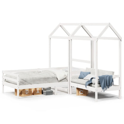 Conj. sofá-cama e banco c/ telhado 90x190cm pinho maciço branco