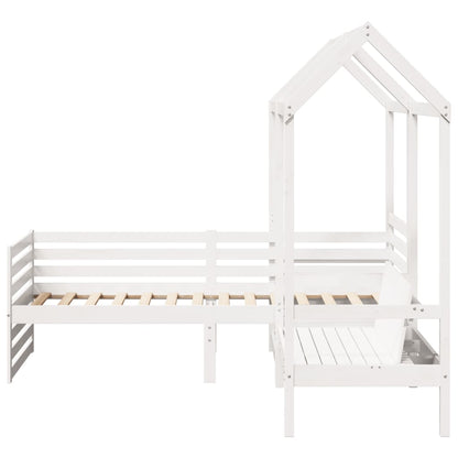 Conj. sofá-cama e banco c/ telhado 90x190cm pinho maciço branco