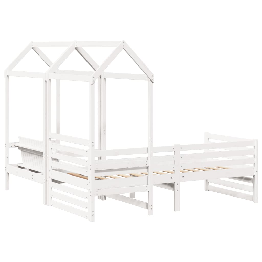 Conj. sofá-cama e banco c/ telhado 90x190cm pinho maciço branco